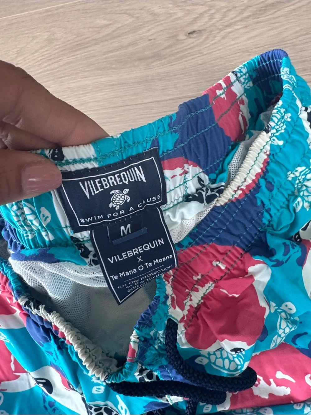 Vilebrequin Turquoise Swim Shorts with Pink & Navy Turtle Print